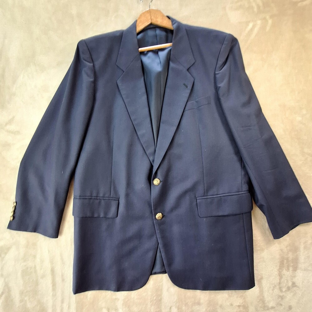 Vintage Burberrys Suit Jacket Mens 46 Gray Wool Plaid Ventless 2 Button USA
